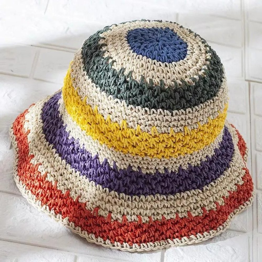 Foldable Bohemian Seaside Rainbow Color Straw Wov… - image 6